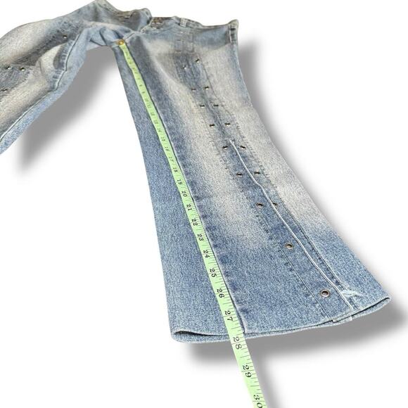 O’lico Split Leg Eyelet Jeans Y2K Light Wash Vintage Denim Size 11 Low Rise - Picture 10 of 10